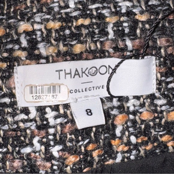 THAKOON Wool Blend Tweed Fur Moto Jacket Coat Biker Wide Notch Collar - Picture 10 of 11